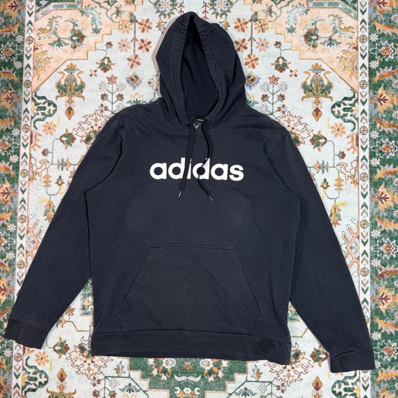 adidas Other - Vintage Adidas Pullover Hoodie Men's L‎ Black Sweatshirt Logo Spellout Casual
